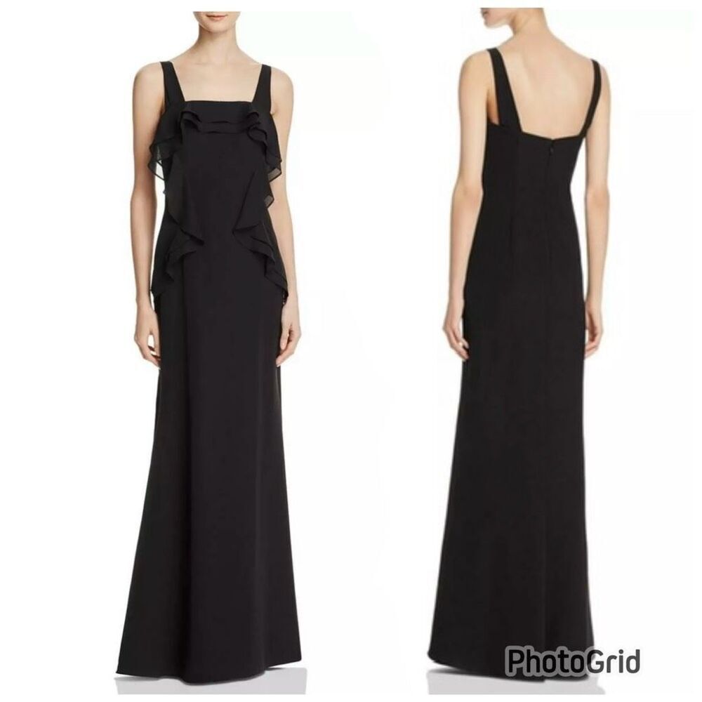 New JS Collections Sz 8 Black Ruffled Sleeveless Evening Maxi Long Gown Dress